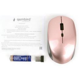 Мышь беспроводная Gembird MUSW-250-3, 4кн, 1000-1600 DPI, радиоканал, розовый, коробка