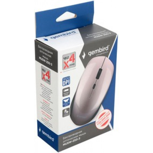 Мышь беспроводная Gembird MUSW-250-3, 4кн, 1000-1600 DPI, радиоканал, розовый, коробка