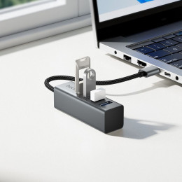 Переходник хаб HOCO HB1C 4in1 adapter (Type-c to USB3.0*4) metal gray