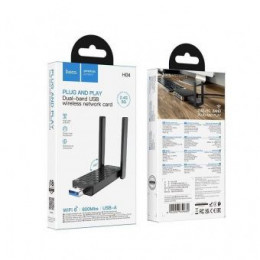 Адаптер беспроводной WI-FI HOCO HI34 2.4G/5G 600Мбит USB с антенной черный