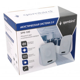 Акустич. система 2.0 Gembird SPK-100-W, 6Вт, пластик, рег.громкости, белый