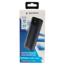 Портативный аккумулятор Gembird GPB-10Q, 10000мАч, QC/PD, дисплей, черный