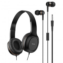 Наушники полноразмерные HOCO W24 с микрофоном + наушники внутрикан, black-gold