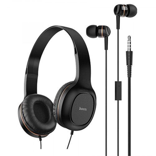 Наушники полноразмерные HOCO W24 с микрофоном + наушники внутрикан, black-gold