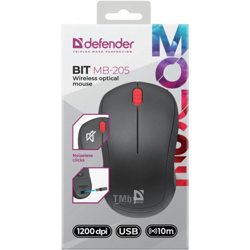 Опт. беспр. мышь Defender Bit MB-205 черая, 3D, бесшумн