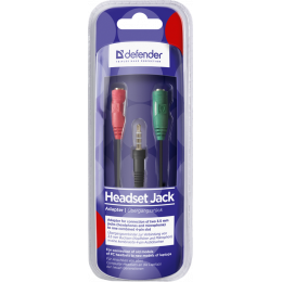Переходник для гарнитуры Defender Headset Jack 2*3.5jack—3.5 (4pin) jack 0,15м