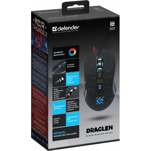 Проводная игровая мышь Defender Draglen GM-907