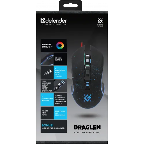 Проводная игровая мышь Defender Draglen GM-907