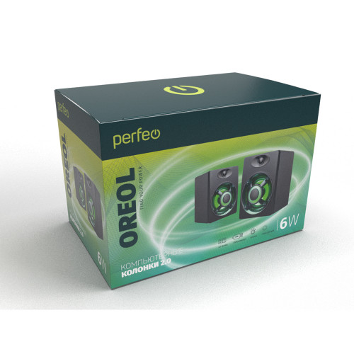 Perfeo «OREOL», колонки 2.0, мощность 2х3 Вт, USB, чёрные, Game Design, LED подсветка 7 цветов