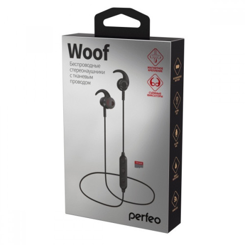 Perfeo Perfeo наушники внутриканальные с микрофоном беспроводные WOOF чёрные магнитное крепление, MP3 плеер (PF_A4904)