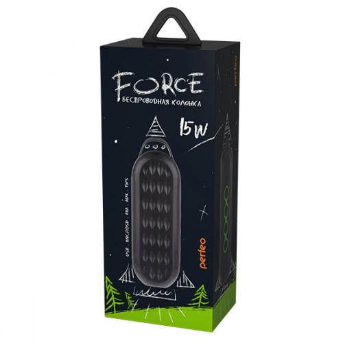Perfeo «FORCE» FM, MP3 microSD, USB, AUX, TWS, мощность 15Вт, 2600mAh, черная/оранжевая