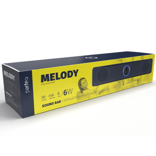 Perfeo «MELODY» компьютерная колонка-саундбар, мощность 6 Вт, USB, пластик, черный