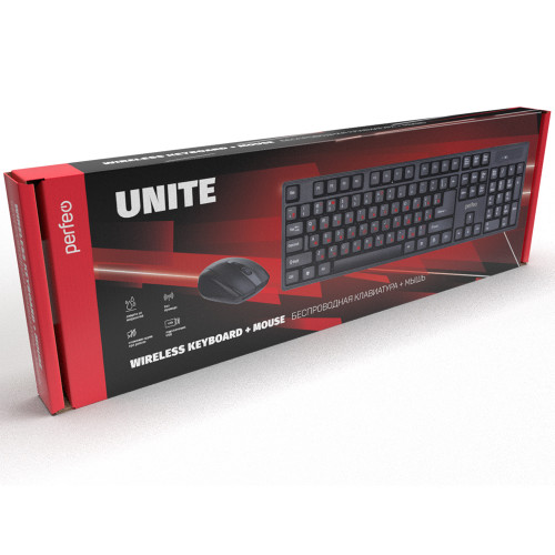 Perfeo «UNITE» клавиатура 104 кнопки + оптическая мышь 4 кнопки, 1000-1200-1600 DPI, USB