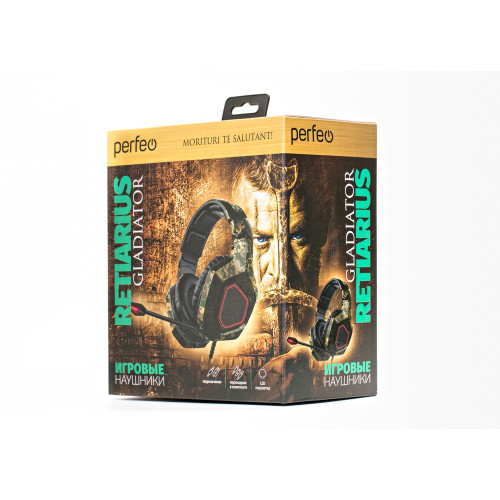 Perfeo RETIARIUS камуфляж 2,2 м, разъем 3,5 мм (4 pin) и USB (LED), переходник