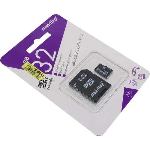 Карта памяти для систем видеонаблюдения MicroSDHC 32 Gb SmartBuy class 10 U1 V10 (SB32GBSDCCTV)