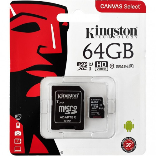 Карта памяти Kingston Canvas Select Plus microSDXC 64GB (с адаптером)