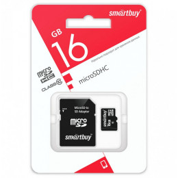 Карта памяти SmartBuy microSDHC (Class 10) 16 Гб + SD адаптер (SB16GBSDCL10-01)