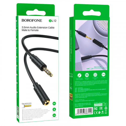 Кабель Borofone BL12 3.5 Jack - 3.5 Jack (2 м, черный)