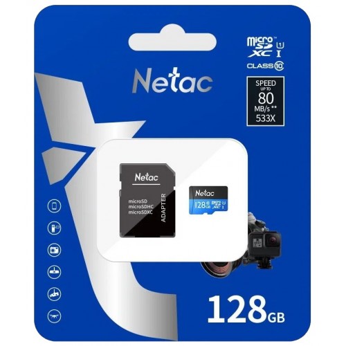 Карта памяти Netac P500 Standard 128GB NT02P500STN-128G-R + адаптер