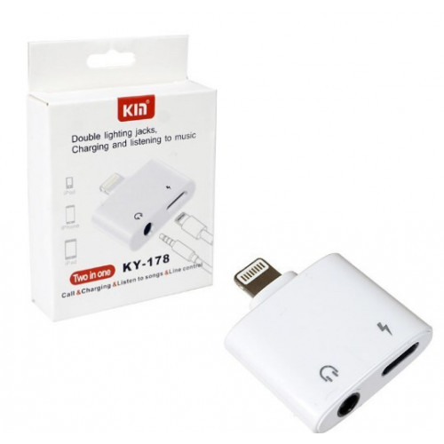 Адаптер KY-178 Lightning to AUX (m) + charging (A3237)