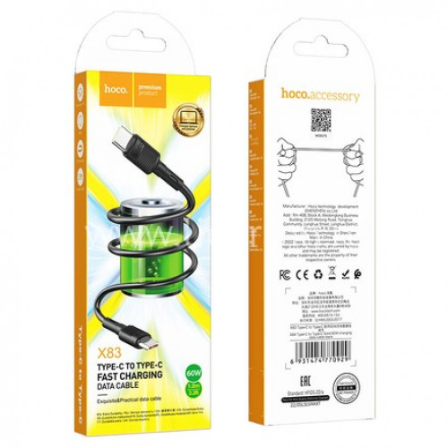 Кабель HOCO X83 Type-C(m) to Type-C(m) , черный (1.0м, 60W)