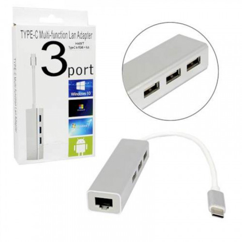 Внешняя сетевая карта H49T Type-C to RG45 + Hub 3USB 2.0