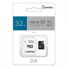 micro SDHC карта памяти Smart Buy 32GB Pro U3/A1/V30, 95/60 МБ/с [SB32GBSDCL10U3L-01] (с адаптером SD)