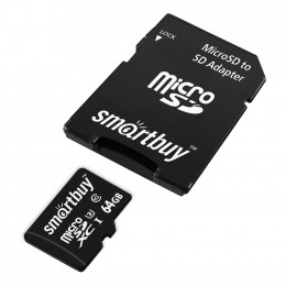 micro SDHC карта памяти Smart Buy 64GB U3 V30 A1 Pro R/W:95/60 MB/s (с адаптером SD)