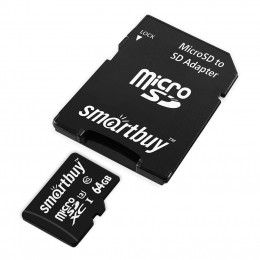 micro SDHC карта памяти Smart Buy 64GB U3 V30 A1 Pro R/W:95/60 MB/s (с адаптером SD)