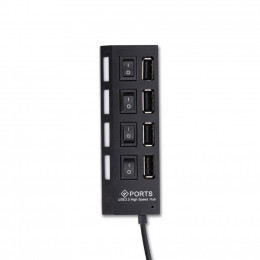 USB 2,0 хaб с выключателем 7204-B, 4 порта черный, Smartbuy