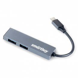 USB Type-C Xaб Smartbuy 2 порта USB 3.0, металл. корпус, серый (SBHA-460С-G)