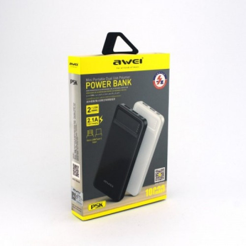 Внешний аккумулятор AWEI P5K 10000 mah (2*USB 2,1A) Black