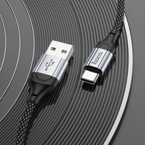 Кабель HOCO X102 USB – Type-C, 3A, 1м, black (в оплетке вязаный)