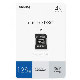 microSDXC карта памяти Smartbuy 128GB Class 10 U3 (с адаптером SD)