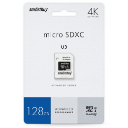 microSDXC карта памяти Smartbuy 128GB Class 10 U3 (с адаптером SD)