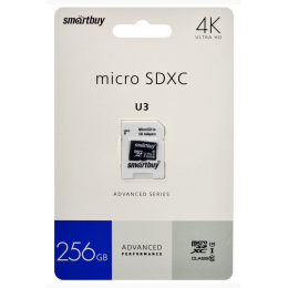 microSDXC карта памяти Smartbuy 256GB U3 Class 10 (с адаптером SD)