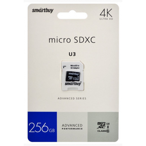 microSDXC карта памяти Smartbuy 256GB U3 Class 10 (с адаптером SD)