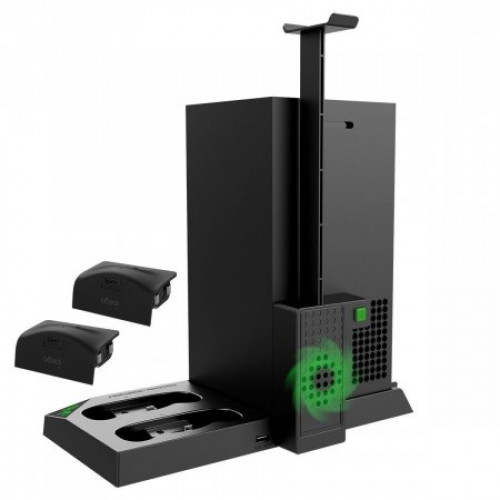 Подставка для вертикальной установки консоли + охлаждение + зарядная станция для 2-х геймпадов + держатель для дисков + 2 аккумулятора 1400 мАч iPega (PG-XBX013) (Xbox Series X)