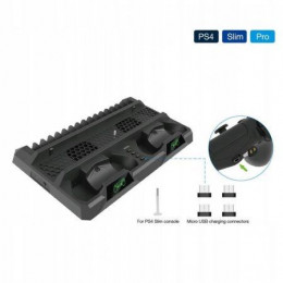 Подставка для вертикальной установки консоли + охлаждение + зарядная станция для 2-х геймпадов + держатель для дисков DOBE (TP4-18119) (PS4 FAT/SLIM/PRO)