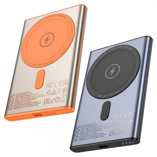 Внешний аккумулятор HOCO Q32 MagSafe, 5000mAh (PD20w+QC3.0), беспроводная, metal gray