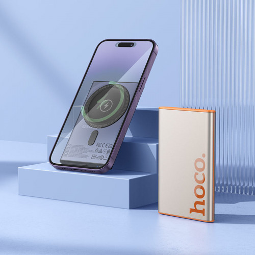 Внешний аккумулятор HOCO Q32 MagSafe, 5000mAh (PD20w+QC3.0), беспроводная, metal gray
