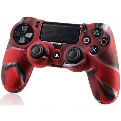 Защитный силиконовый чехол для геймпада Sony Dualshock 4 (Камуфляж красный)